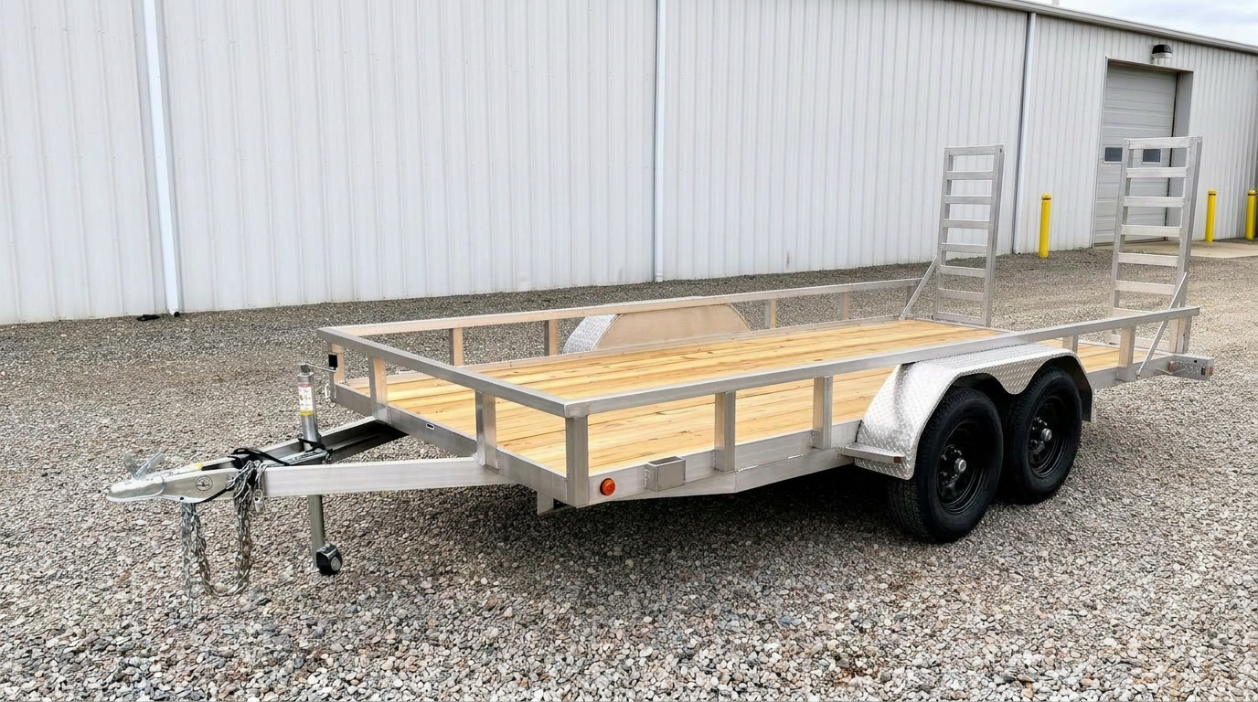 SpeedWagon stainless steel car hauler outside the Minnesota factory